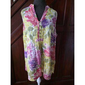 Charter Club Womens Colorful Floral Sleeveless Blouse 16W 100% Linen